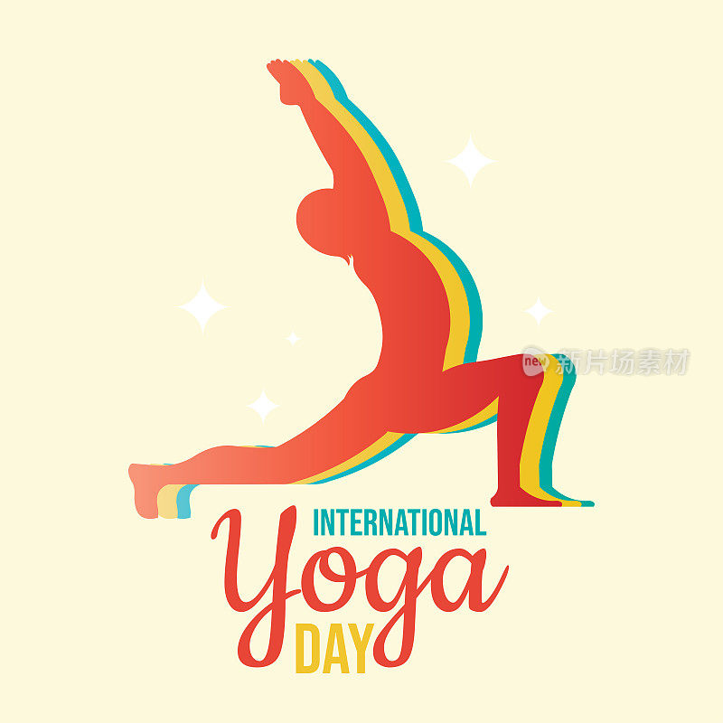 快乐国际瑜伽日6月21日海报logo背景Virabhadrasana Warrior Pose体式矢量设计